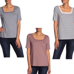 Susina Square Neck Short Sleeve Striped T-Shirt